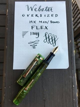 Webster Fountain Pen,  Oversized,  Jade Green Medium Flex Nib,  Restored, 2