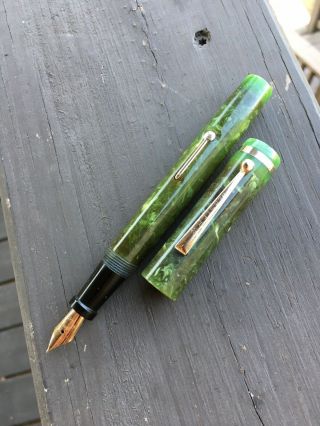 Webster Fountain Pen,  Oversized,  Jade Green Medium Flex Nib,  Restored, 5