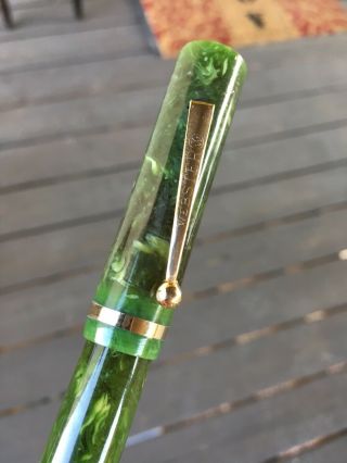 Webster Fountain Pen,  Oversized,  Jade Green Medium Flex Nib,  Restored, 7