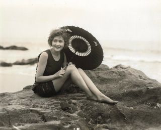 Adorable Jazz - Age Bathing Beauty Pin - Up with Parasol Vintage 1920s Photograph 2