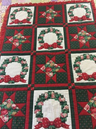 Vintage Handmade Christmas Quilt Hand Quilted 51/38