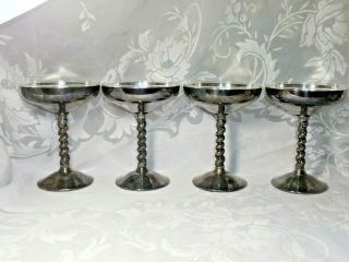 Set Of 4 Vintage Silver Plated Wine Goblets Stems With Inserts Valero Spain