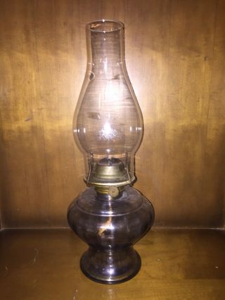 Vintage P&a Risdon Eagle Blue Glass Oil Kerosene Lamp With Clear Chimney