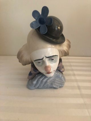 Lladro Pensive Clown Sad Jester Head Bust 5130 10 " Porcelain Large Figurine