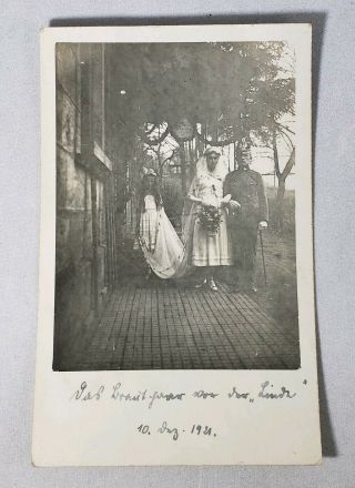 Very Unique Antique Wwi German Military Soldier Wedding Postcard Photo