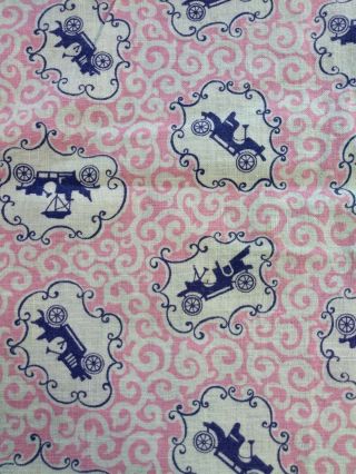 Vintage Pink Scroll Touring Car Cotton Fabric C 1940s 1950s Quilting 1 Yard