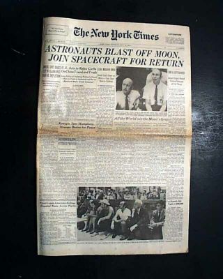 APOLLO 11 Man Lands on the Moon NEIL ARMSTRONG & Buzz Aldrin 1969 NYC Newspaper 4