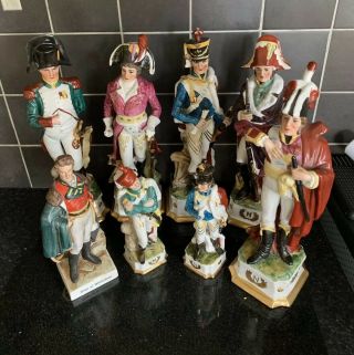 7 Naples Capodimonte Porcelain Figurines Set Of 8 Total Napoleonic Era