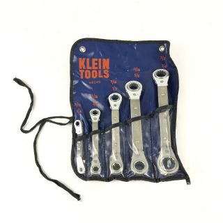 Vintage Klein Tools Ratcheting Wrench Set 1/4” - 7/8” Rare Near