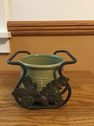 Longaberger Wrought Iron Toboso Candle Holder & Sage Pottery