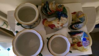 Fitz And Floyd Ricamo Full Canister Set 3 Hen Rooster Chick W/ Box