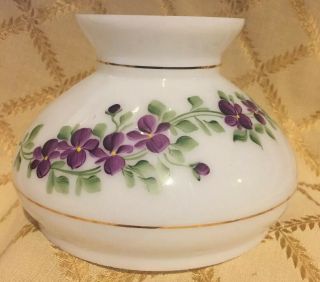 Vintage Milk Glass Hurricane Lamp Shade Globe 6” Hand Painted Purple Floral