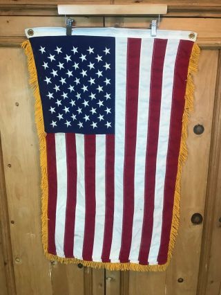 Defiance 50 Embroidered Star American Flag Cotton Bunting Gold Fringe 36x24
