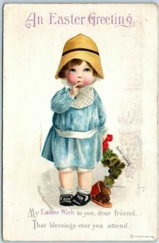 Vintage Artist - Signed Clapsaddle Postcard " An Easter Greeting " 1917 Cancel