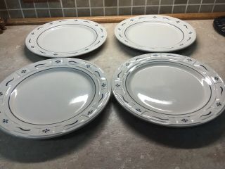 Longaberger Pottery Woven Traditions Classic Blue 10” Dinner Plates Set Of 4