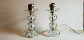 Pair Vintage Lamps Glass Faceted Balls Cottage Decor Boudoir Bedroom Needs Plug