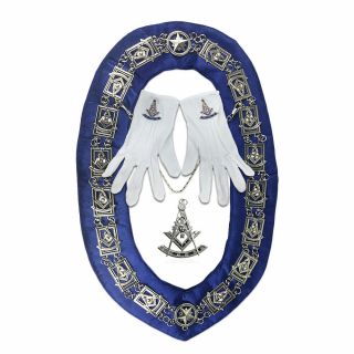 Masonic Blue Lodge Past Master Collar Chain & Jewelry Gloves Regalia Bundle