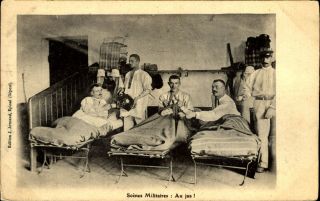 Wwi France Hospital Injured French Soldiers In Bed Getting Juice