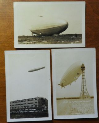 3 Vintage Rppc Photo Zeppelin/blimp Postcards Uss Los Angeles Us Navy Airship