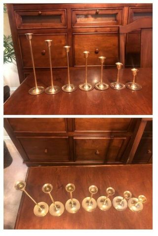 Set Of 7 Vintage Brass Graduated Tapered Candlesticks Candle Holders Taiwan 9 In
