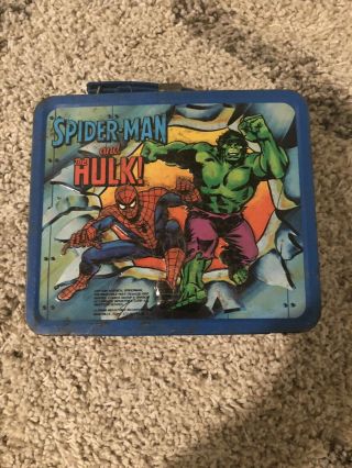 Vintage 1980 Captain America Spider - Man And The Hulk Metal Lunch Box No Thermos