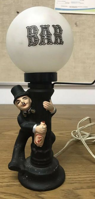Vintage Charlie Chaplin Hobo Table Lamp Light Pole Bar Globe,  Nos