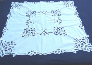 Vintage Battenburg Lace Tablecloth White Cotton 32 " Square Tabletopper