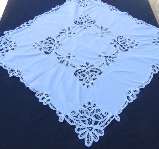 Vintage Battenburg Lace Tablecloth White Cotton 32 