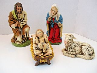 Vtg Nativity Creche Mary Joseph Jesus Sheep Plastic Figure 7.  25 " Made In Germany