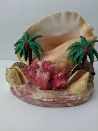 Vintage Mid - Century Conch Seashell Palm Tree Lamp,  Night Light,  Beach Tropical