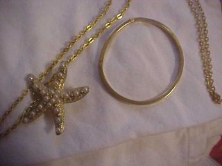 Vintage 24 Inch Gold Tone Chain Necklace,  2 Inch Starfish Pendant 6 " Bracelet