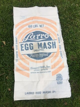 Vintage Feed Sack Bag Larro Egg Mash Pelleted General Mills Inc