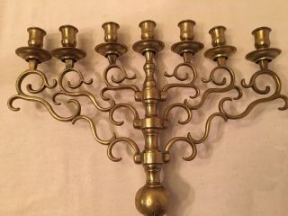 Antique Large 11lb Solid Brass Menorah Candelabra 7 Arm Branch Candle Holder 21 