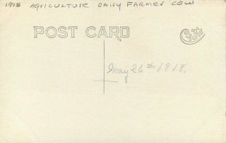 Agriculture Dairy Farmers Cow 1918 RPPC Photo Postcard 4364 2
