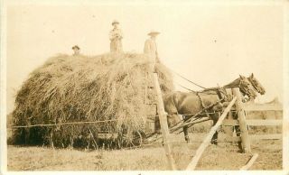 C - 1910 Farm Agriculture Horse Drawn Hay Wagon Rppc Real Photo 9852