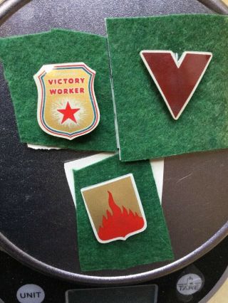 3 Vintage WW2 Employee Badge Pins Hawaii Victory Worker & V Pin & Natural Gas 7
