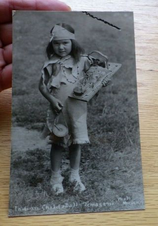 Rppc Real Photo Postcard Indian Child,  Doll Temagami Canada