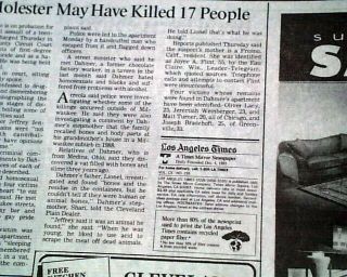 JEFFREY DAHMER Serial Killer Rape Murder Dismemberment ARRESTED 1991 Newspaper 4