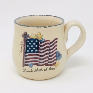 Set Of 2 Home & Garden Ceramic American Flag Mugs Quote: ‘land That I Love’