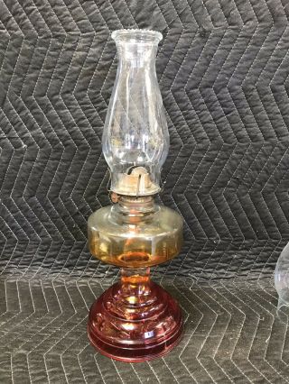 Vintage Oil Lamp Ruby Red To Yellow Base Flashed/painted Eagle Burner