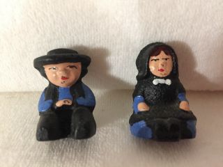 Vintage Miniature Cast Iron Amish Girl And Boy Seated Figurines