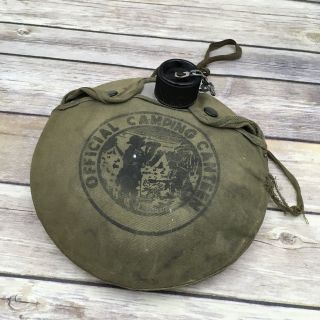 Vintage Boy Scouts Official Camping Canteen Green Snap Cover