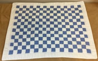 Patchwork Quilt Wall Hanging,  Nine Patch,  Medium Blue & Off White,  Solids