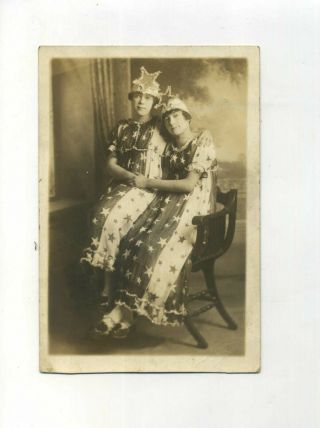 Real Photo Postcard Gay Interest Lesbian Woman Costume American Flag 4th July