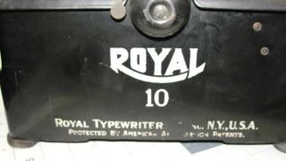 Antique/Vintage Royal Model 10 Typewriter w/ Beveled Glass Sides VG 7