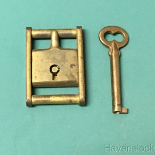 Antique Vtg.  Brass Eagle Lock Co.  Belt Buckle Shape With 1 Key