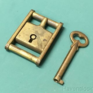 Antique Vtg.  Brass Eagle Lock Co.  Belt Buckle Shape with 1 key 2