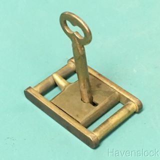 Antique Vtg.  Brass Eagle Lock Co.  Belt Buckle Shape with 1 key 4
