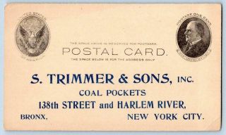 1907 S Trimmer & Sons Coal Pockets Bronx Nyc Price Inquiry Mckinley Postal Card