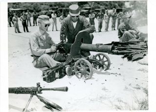 Vintage B/w Photo - Army Sargent And Private Testing A 1910 Maxim Machine Gun